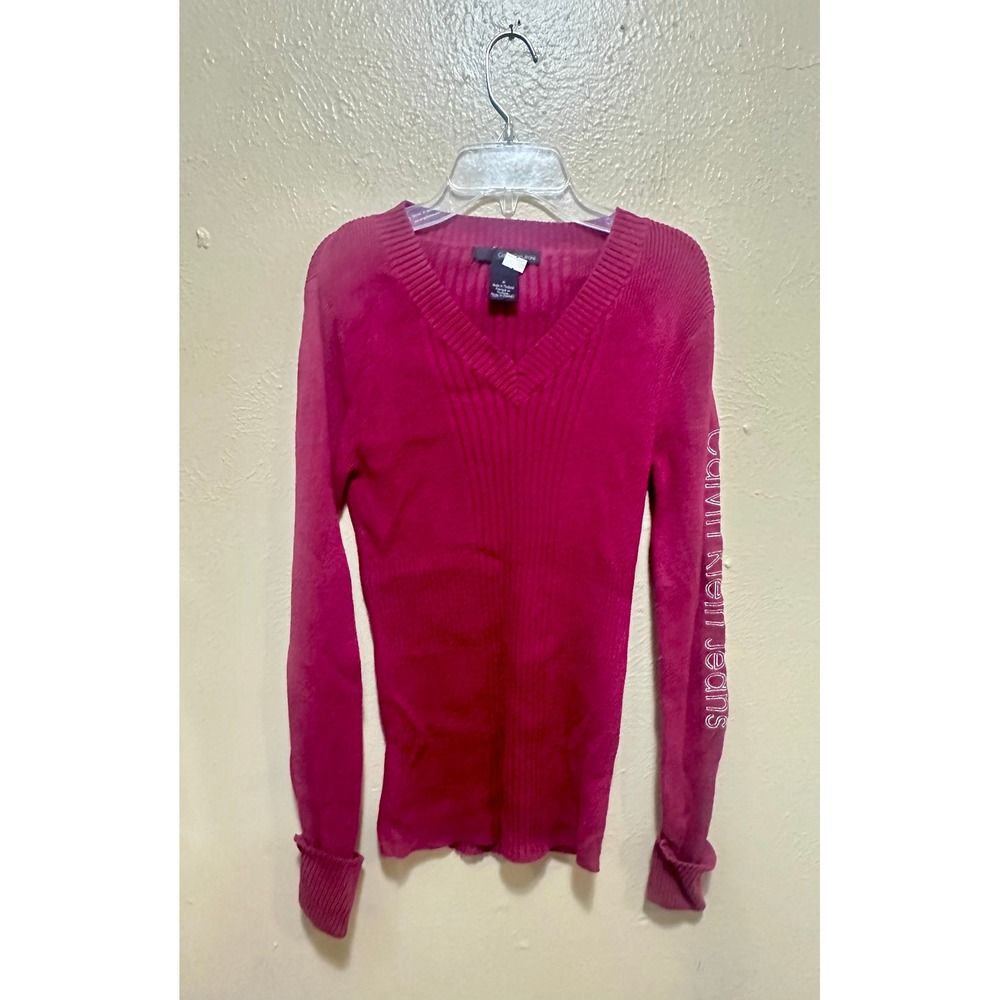 Calvin Klein Jeans‎ Womans Medium Purple V Neck Long Sleeve Ribbed Knit Top